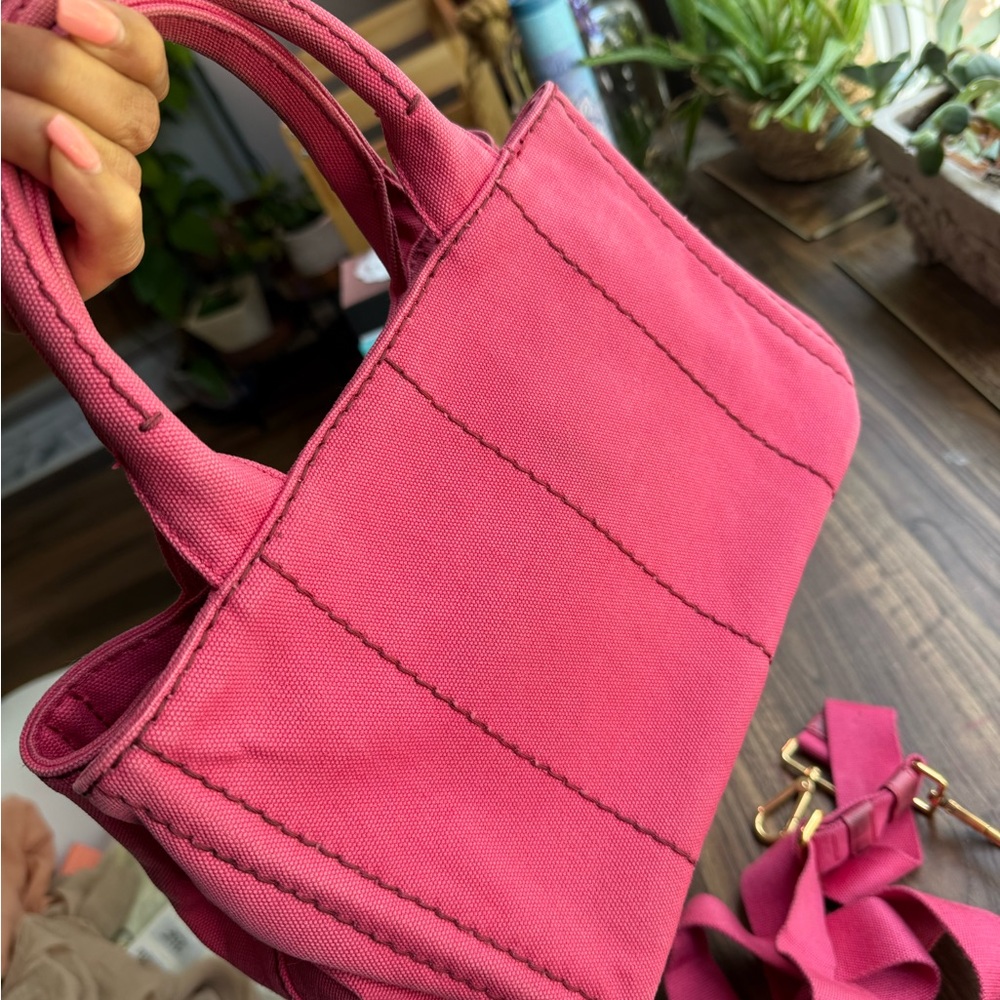 Prada Pink Canapa Canvas Tote Bag - Picture 10 of 10